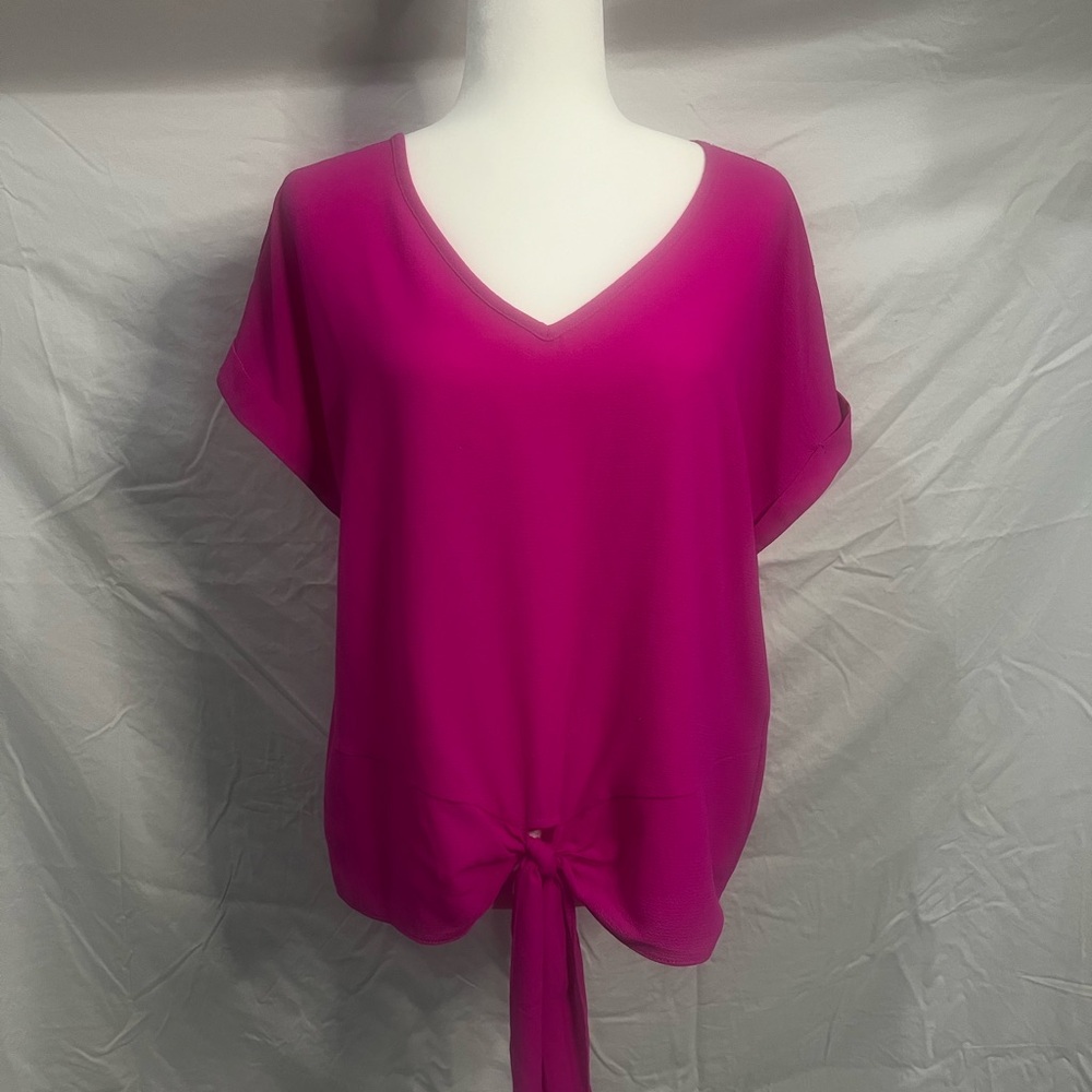 C Fuchsia V-Neck Tie-Front Blouse